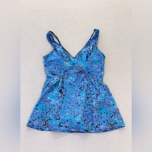 Blue Abstract Print Tankini Swimsuit Top Women’s Swimwear